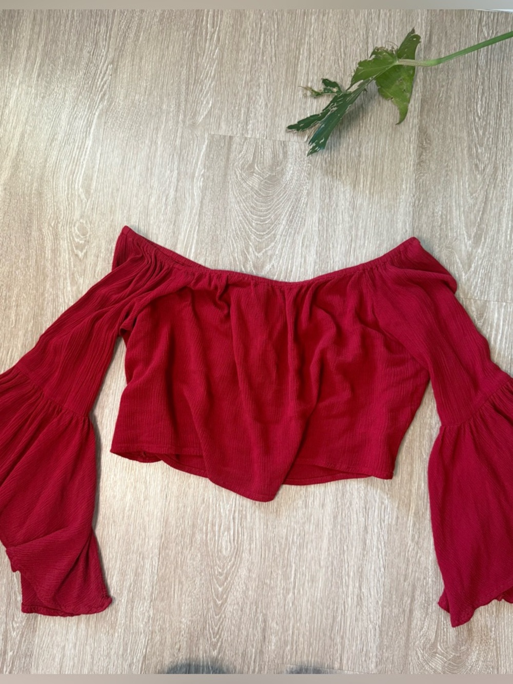 Forever 21 Red Off Shoulder Crop Top Bell Sleeve Boho Romantic Size M